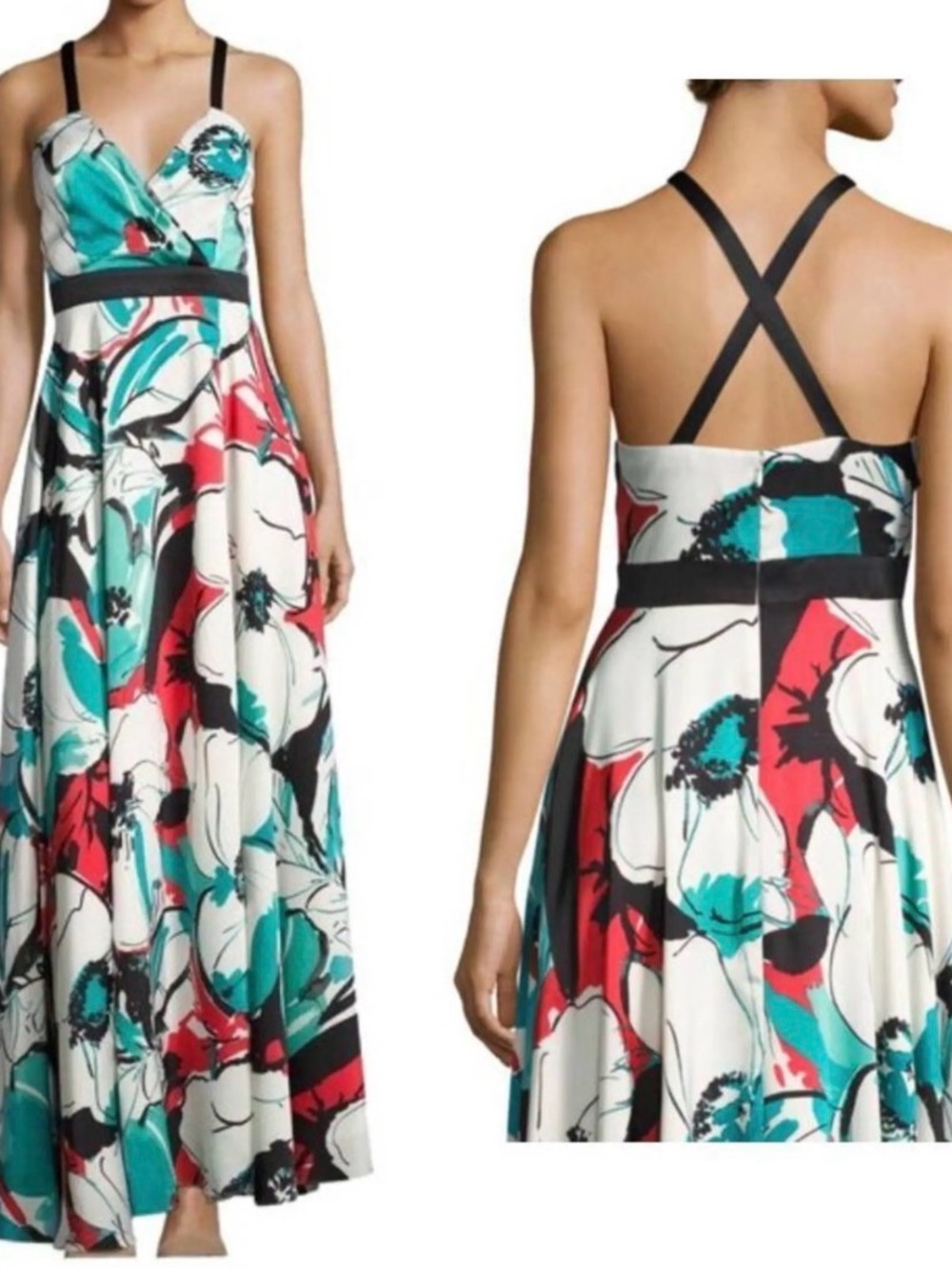 Nicole Miller Floral Print Satin Gown